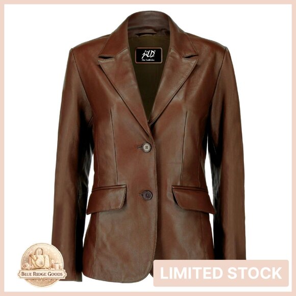Classic Lambskin Leather Blazer Elegant Chic Professional Women's Jacket